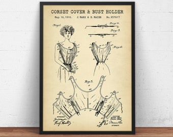 Corset Cover & Bust Holder Patent Print,  Vintage Fashion Poster Print, Sewing Room Wall Art, Fashion Designer Gifts,
