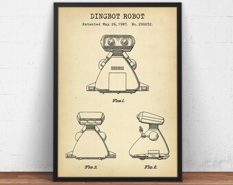 May include: A black and white line drawing of a robot patent. The patent is titled "Dingbot Robot" and the patent number is 290032. The patent was filed on May 26, 1987. The drawing shows three different views of the robot.