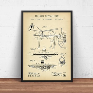 Horse Carriage Detacher Patent Print,  Farmhouse Horse Decor, Equine Wall Art, Horse Lover Gift Equestrian Poster Print