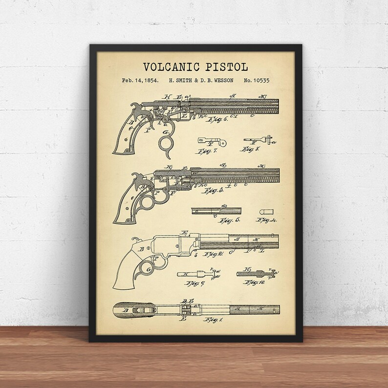 Smith &amp; Wesson Pistol Patent Print Volcanic Pistol Blueprint | Etsy