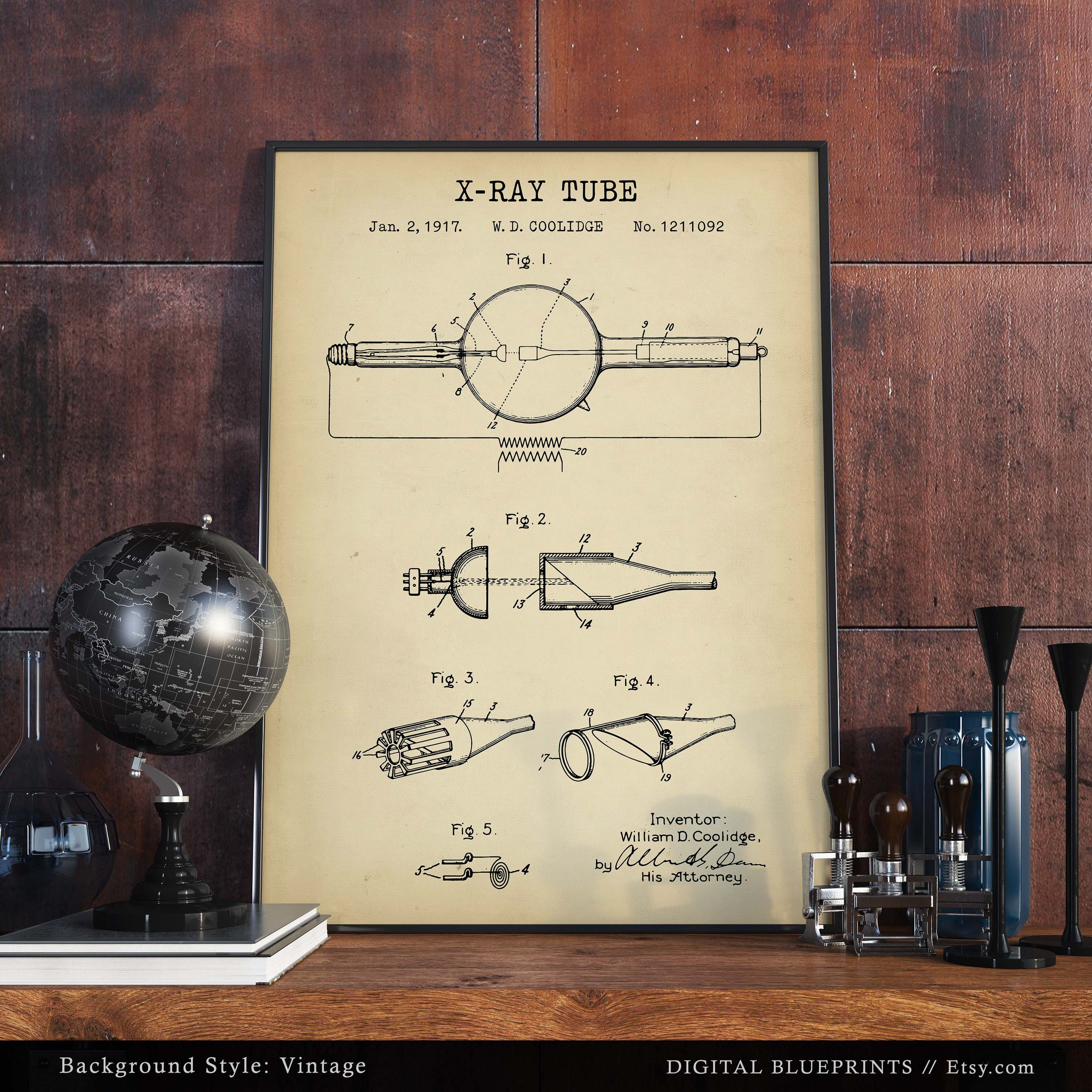 Coolidge X-Ray Tube Patent Art 1913 Blueprint Photograph by Ian