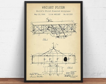 Wright Flyer Patent Print, Wright Brother Airplane Poster, Aviation Decor, Nursery Wall Art, Pilot Gifts, Early Invention Aircraft Blueprint