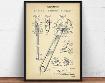 Reproduction d'un brevet de clé à molette, cadeaux pour mécaniciens, décoration murale automobile, atelier de réparation automobile, outils de bricolage