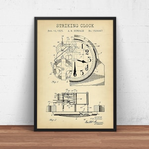 Striking Clock Patent Print, 1925 Clock Illustration, Horology Wall Art, Clockmaker Gifts, Clockwork, Clock Making, Steampunk Decor, Poster