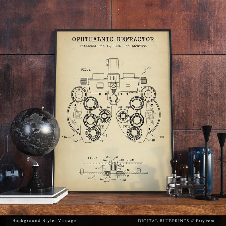 Ophthalmic Refractor Patent Print, Optometry Poster Print, Phoropter Art, Ophthalmology, Eye Clinic Decor, Optometrist Gift, Optician image 4