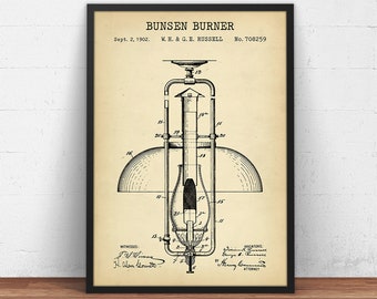 Bunsen Burner Patent Print, Science Poster, Science Wall Art, lab Technician Gifts, Laboratory Decor, Organic Chemistry,