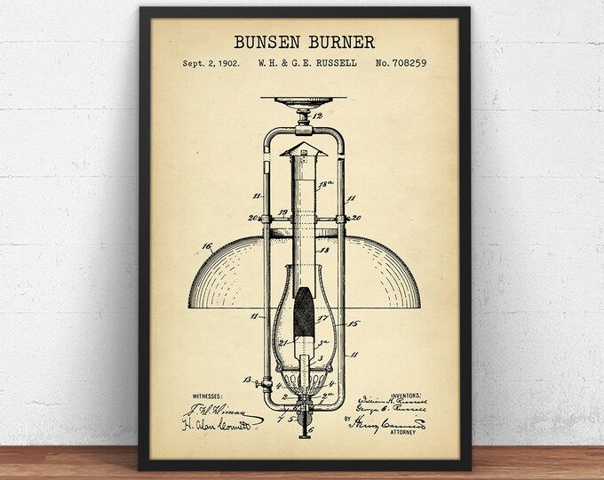 Bunsen Burner Patent Print, Science Poster, Science Wall Art, lab Technician Gifts, Laboratory Decor, Organic Chemistry,