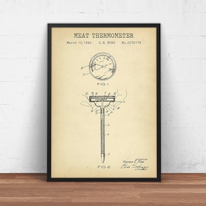 Meat Thermometer Patent Print, Vintage Gauge Thermometer, Backyard Barbecue, Gift For Chef, Cooking, Holiday BBQ Decor, Grilling Wall Art