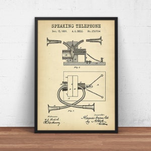 Telephone Patent Print,  Alexander Graham Bell Invention, Phone Wall Art, Vintage Telephone, Technology Decor, Steampunk