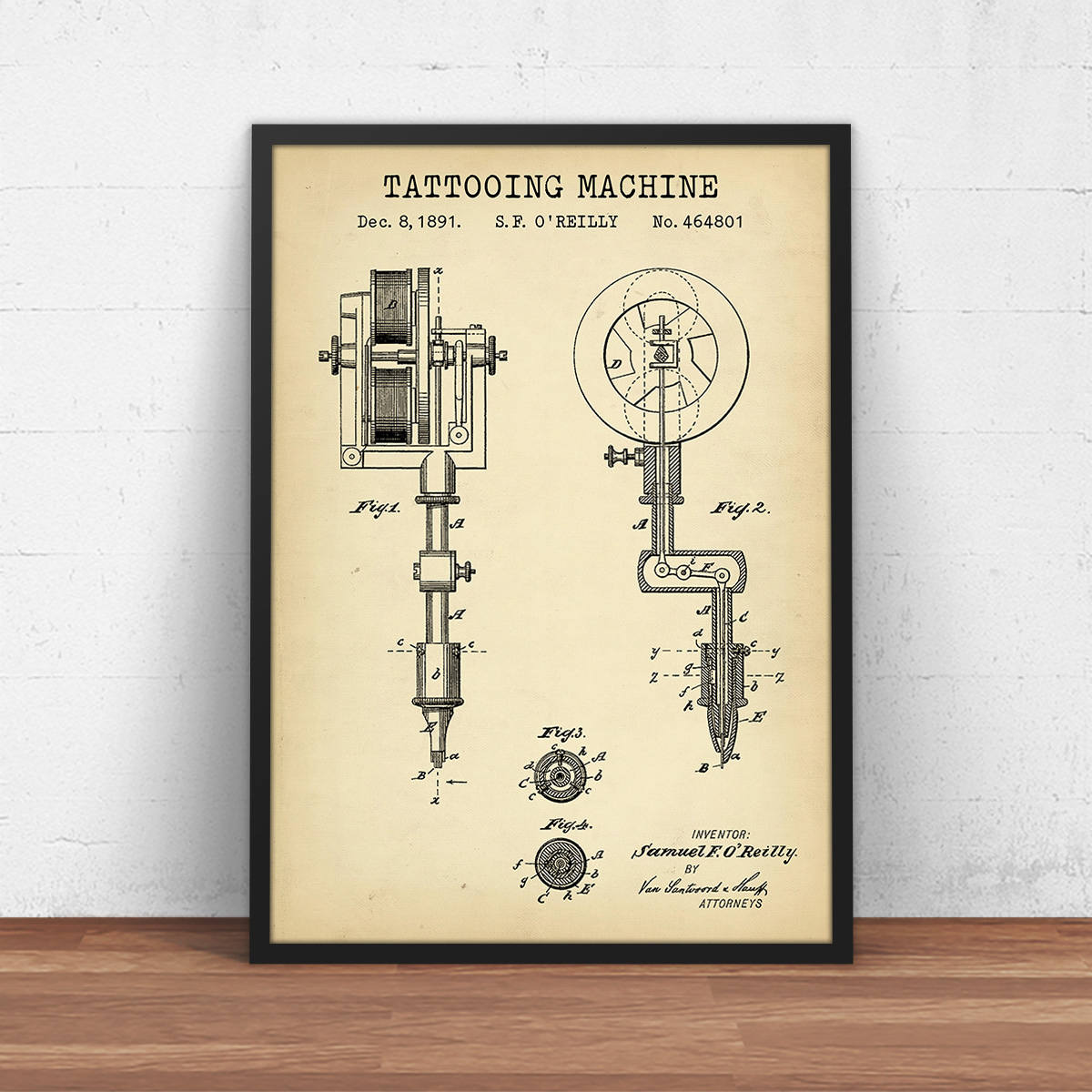 Tattoo Machine Patent Print 1891 Digital Download Tattoo Gun Etsy