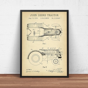 John Deere Tractor Patent Print,  Tractor Blueprint, Farmhouse Decor, Farm Wall Art, Steampunk, Farmer Gifts, Agriculture