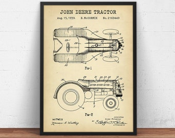 John Deere Tractor Patent Print,  Tractor Blueprint, Farmhouse Decor, Farm Wall Art, Steampunk, Farmer Gifts, Agriculture