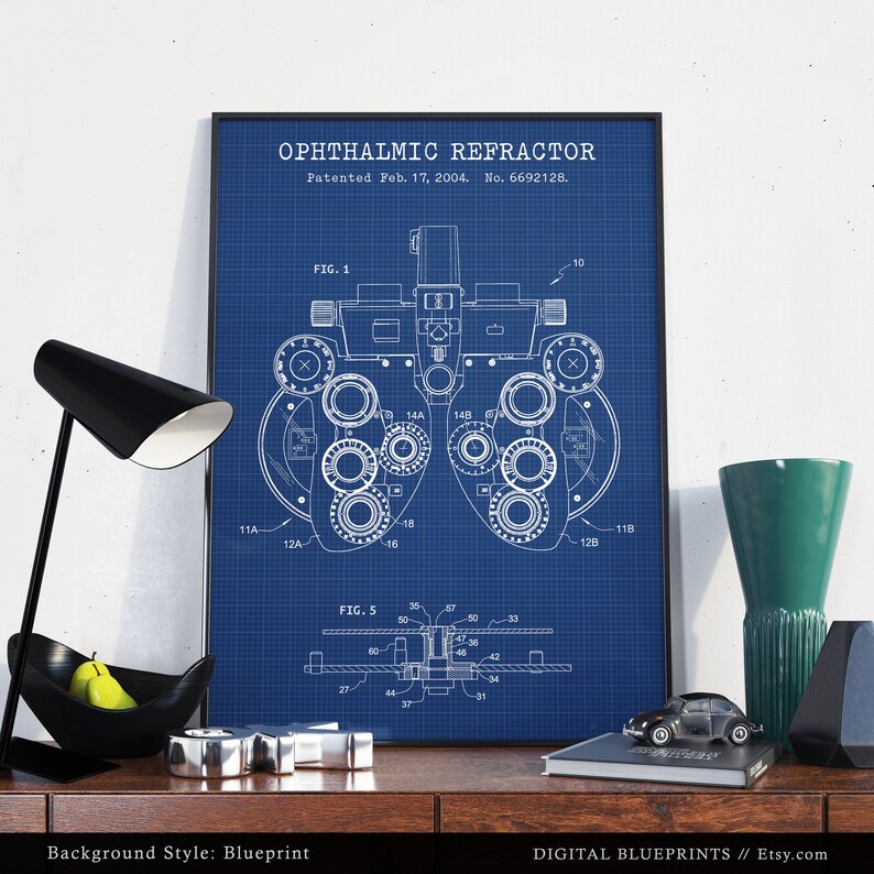 Ophthalmic Refractor Patent Print, Optometry Poster Print, Phoropter Art, Ophthalmology, Eye Clinic Decor, Optometrist Gift, Optician image 3