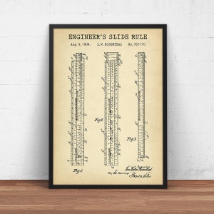 Engineer&#39;s Slide Rule Patent Print, Engineer Gifts, Vintage Calculator, Gift For Mathematics Teacher, Math Wall Art, Engineering Decor