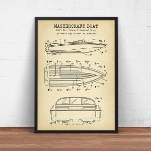 Mastercraft Inboard Boat Patent Print, Poster Print, Ski Boat Blueprint, Marine Decor, Beach Wall Art, Water Skiing Boat, Boating Gifts