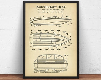 Mastercraft Inboard Boat Patent Print, Poster Print, Ski Boat Blueprint, Marine Decor, Beach Wall Art, Water Skiing Boat, Boating Gifts