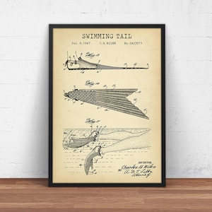 Schwimmen Schwanz Patent Druck, Schwimmflossen Poster Druck, Nautik Wand Kunst Dekor, Tauchen, Unterwasser Entdecker Geschenke