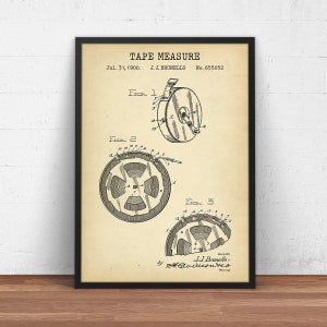 Tape Measure Patent Print,  Tape Measure Blueprint, Garage Decor, Carpenter Craftsman Gift, Industrial Wall Art, Dad Gifts