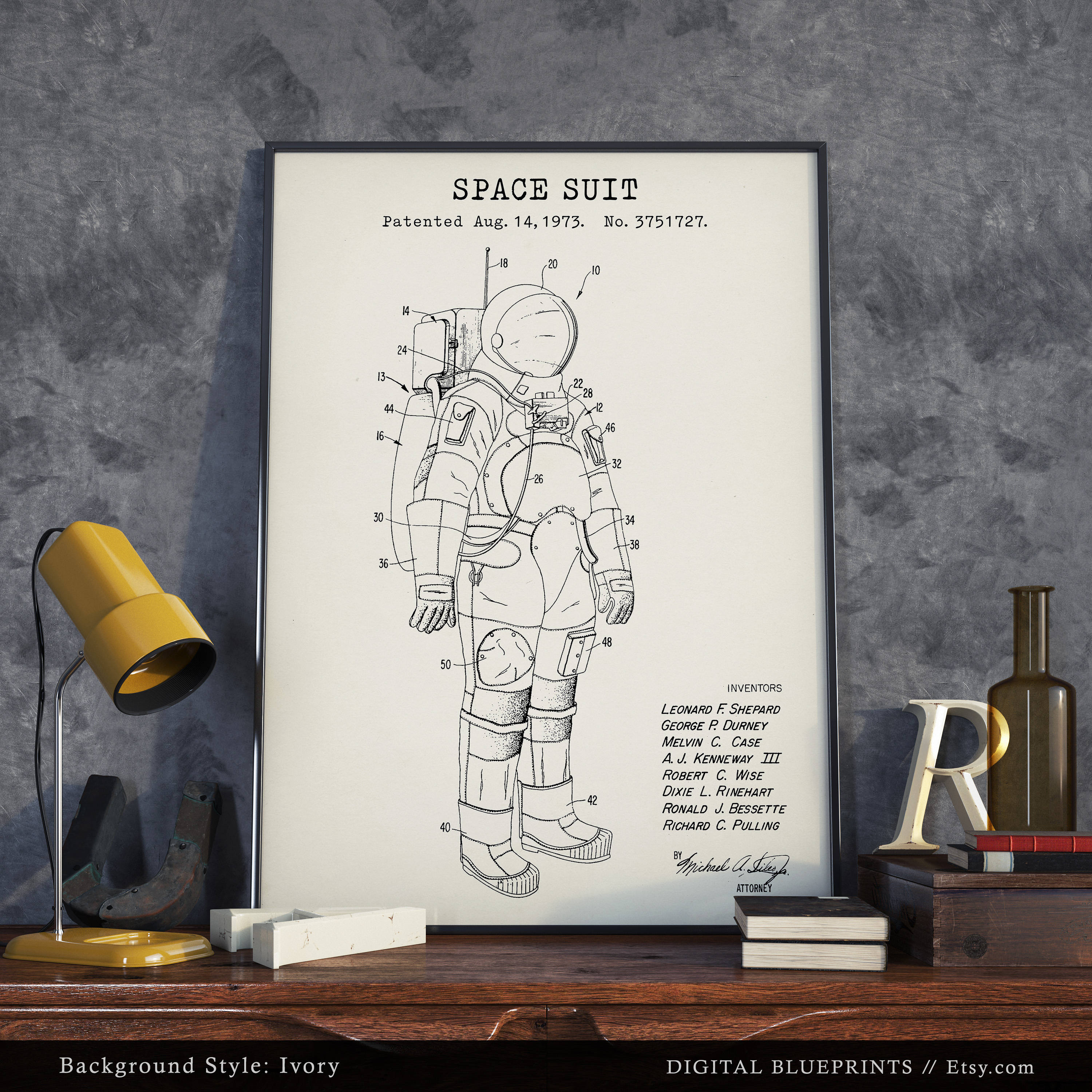Space Suit 1973 Patent Art Print, NASA Poster, Apollo Space Program ...