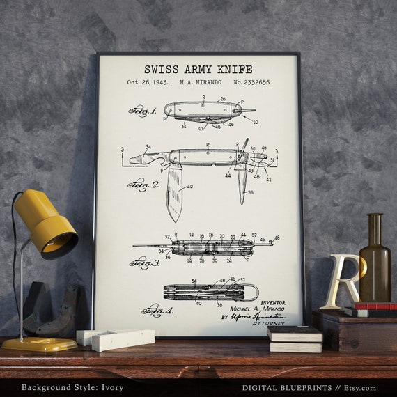 Swiss Army Knife, Pocket Knife Patent Print, Folding Knife