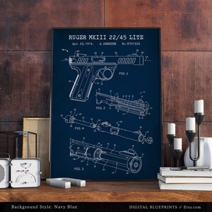 Pistolet Ruger MKIII 22/45 lite, impression brevet, plan Ruger Mark III, pistolet semi-automatique, décoration homme des cavernes, art mural pistolet, cadeaux de collection image 6