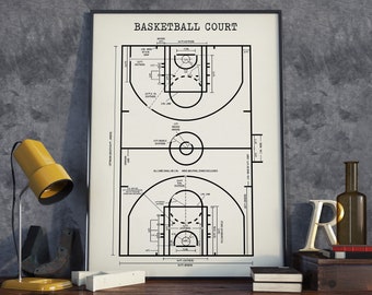 Basketball Court Diagram Coach Gift Basketball Poster Print ...