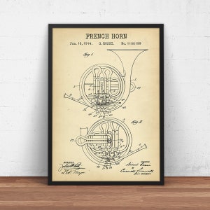 French Horn Patent Print,  Orchestra, Music Room Decor, Musical Instrument, Musician Teacher Gifts, Marching Band Wall Art
