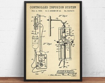 Controlled Infusion System, Intravenous Therapy Patent Poster, Art Print Download, Wall Decor, Medical Drip, Doctor, Nurse, Gifts, EMS EMT