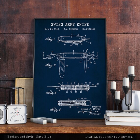 Swiss Army Knife, Pocket Knife Patent Print, Folding Knife