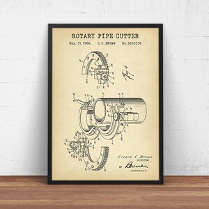 Rotary Pipe Cutter Patent Print,  Garage Decor, Antique Tools, Plumber Gifts, Handyman Tools, Pipe Cutting Tool Blueprint