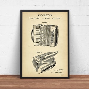 Vassos Accordion Patent Print,  Squeezebox Art, Music Room Decor, Musician Teacher Gifts, Accordion Wall Art, Polka Music