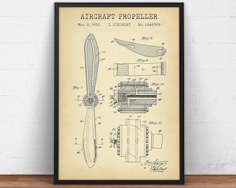 Aircraft Propeller Patent,  Aircraft Poster Print, Aviation Wall Decor, Pilot & Aviator Gifts, Steampunk Art, Airplane