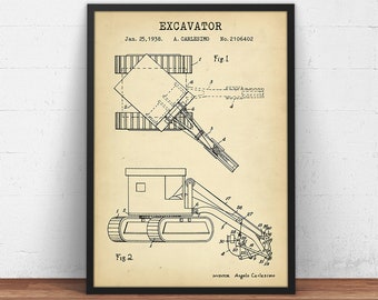 Excavator Patent Print,  Construction Worker, Operator, Builder, Civil Engineer, Architect Gifts, Wall Art Decor Print