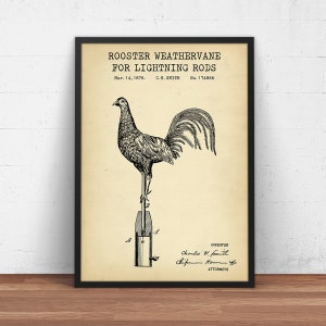 Rooster Weather Vane Patent Print,  Weather Vane Blueprint, Farmhouse Decor, Cottage House Wall Art, Country Living