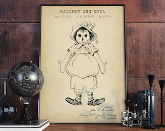 Raggedy Ann Doll Patent, Vintage Doll Blueprint, Kids Room Decor