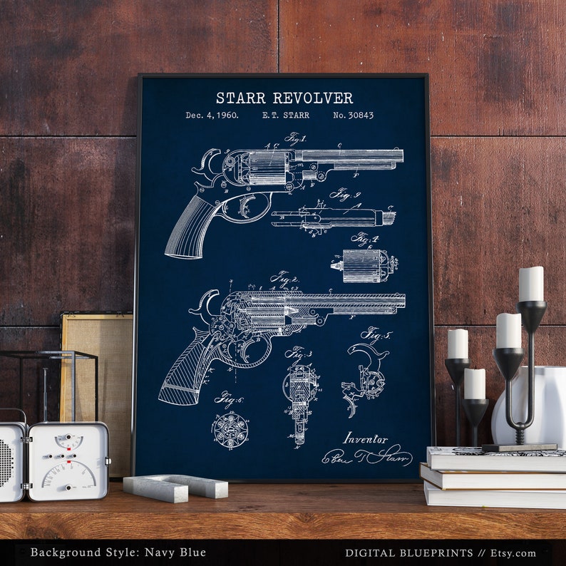 Starr Revolver, Gun Patent Print, Double Action Revolver, Handgun Blueprint Art, Weapon Design, Firearm Wall Art Decor image 6