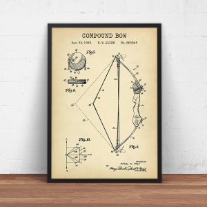 Compound Bow Patent Print, Bow and Arrow, Vintage Poster, Gift For Archer, Hunter, Archery Wall Art, Man Cave Art, Hunting Decor, Shooting