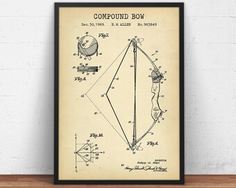 Verbindungbogen Patent Druck, Pfeil und Bogen, Vintage Poster, Geschenk für Bogenschütze, Jäger, Bogenschießen Kunst, Männerhöhle Kunst, Jagd Dekoration, Shooting