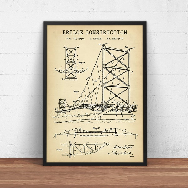 Bridge Construction Patent Print - Engineer Gifts - Construction Decor - Civil Engineering - Bridge Wall Art - Gift For Architect - American