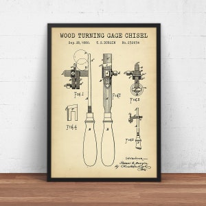 Wood Turning Gage Chisel Patent Print,  Tools Art, Workshop Decor, Carpenter Gifts, Woodworking, Carpentry, Garage Wall Art