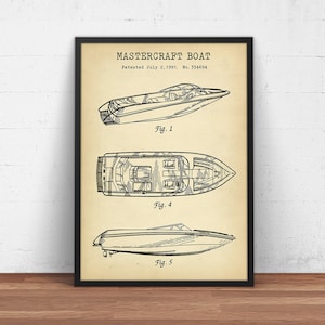 Mastercraft boot patent print, poster print, ski boot blauwdruk, mariene oceaan decor, strand kunst aan de muur, waterskiën boot, varen geschenken