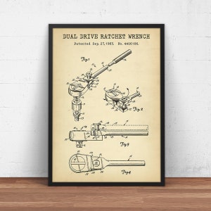 Dual Drive Ratchet Wrench Patent Print,  Mechanics, Automotive Art, Gift for Him, Auto Repair Shop Wall Art, Garage Decor