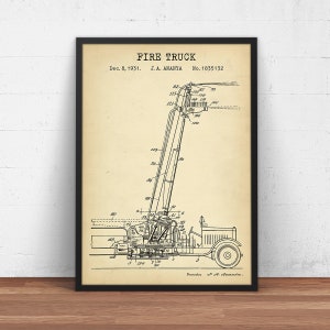 Fire Truck Patent Print, Firefighter Gifts, Fire Engine Blueprint, Fireman Gifts, Vintage Firefighter Prints, Fire House Wall Art Decor