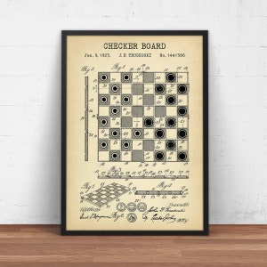 Checkerboard Patent Print,  Game Room Decor, Board Game Poster Print, Checker board Blueprint, Checkers Wall Art, Gifts