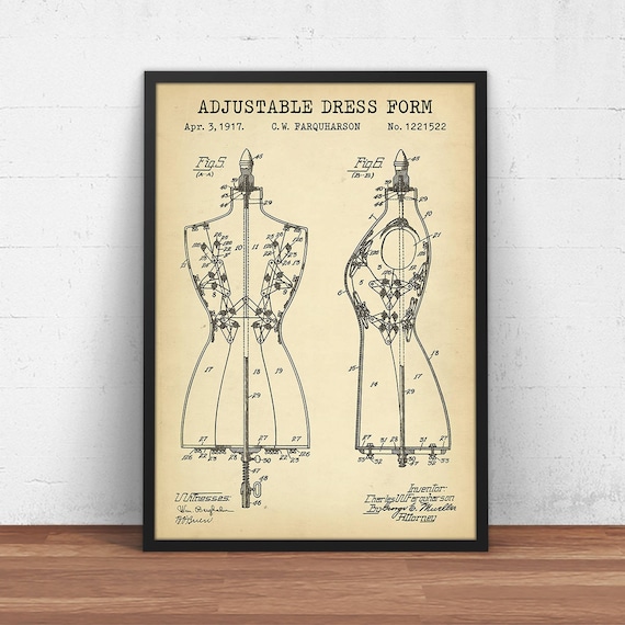 Adjustable Dress Form 1917 Patent, Dress Form Blueprint Art
