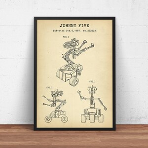 Short Circuit Johnny 5 Patent Print,  Short Circuit Movie Number 5 Robot Blueprint, Robot Wall Art, Sci Fi Wall Art, Poster