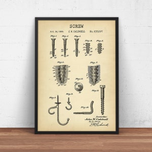 Screws Patent Print,  Woodworking, Screw Blueprint, Woodwork Decor, Carpenter Gifts, Furniture Making Wall Art, Fastener