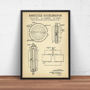 Particle Accelerator Patent Print, Cyclotron Atom Splitter Invention, Blueprint Poster, Physicist Gift, Atomic Physics, Dorm Wall Art Decor