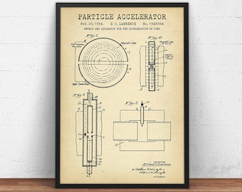 Particle Accelerator Patent Print, Cyclotron Atom Splitter Invention, Blueprint Poster, Physicist Gift, Atomic Physics, Dorm Wall Art Decor