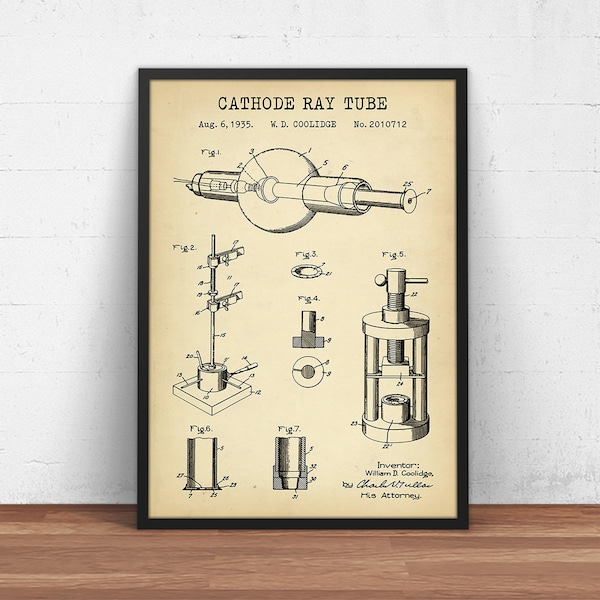 Cathode Ray Tube Patent Print, Engineering Gift, Science Teacher, Television Decor, Electronics Student, CRT Monitor Wall Art, Vacuum Tubes